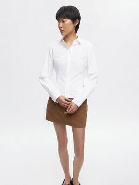KOTN White 100% Cotton Poplin Fitted Long Sleeve Button Down Shirt, Size XS